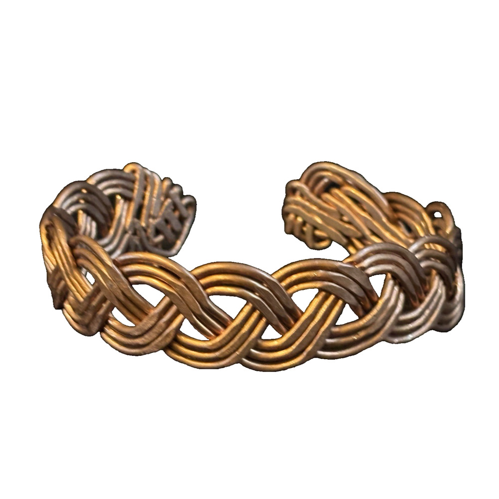 Vintage Woven Copper Cuff Bracelet Wide Artisan Hand Made Copper Jewelry 8"x1"